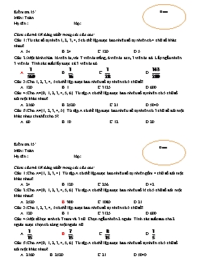 Kiểm tra 15 phút môn Toán học 11